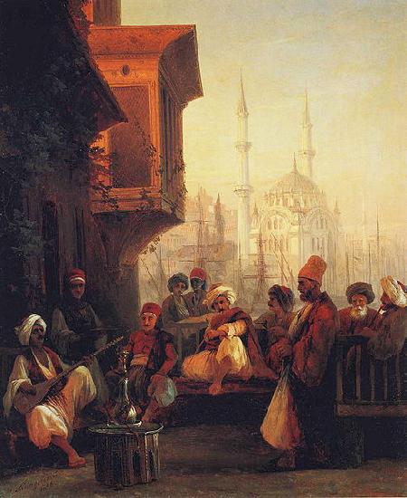 Ivan Aivazovsky Coffee-house by the Ortakoy Mosque in Constantinople oil painting image